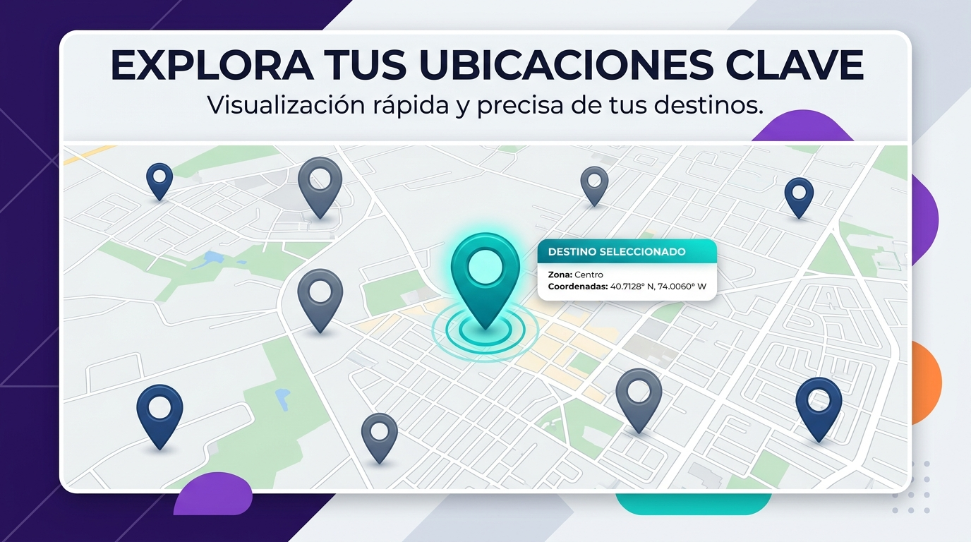 Mapa con ubicaciones marcadas en distintas zonas