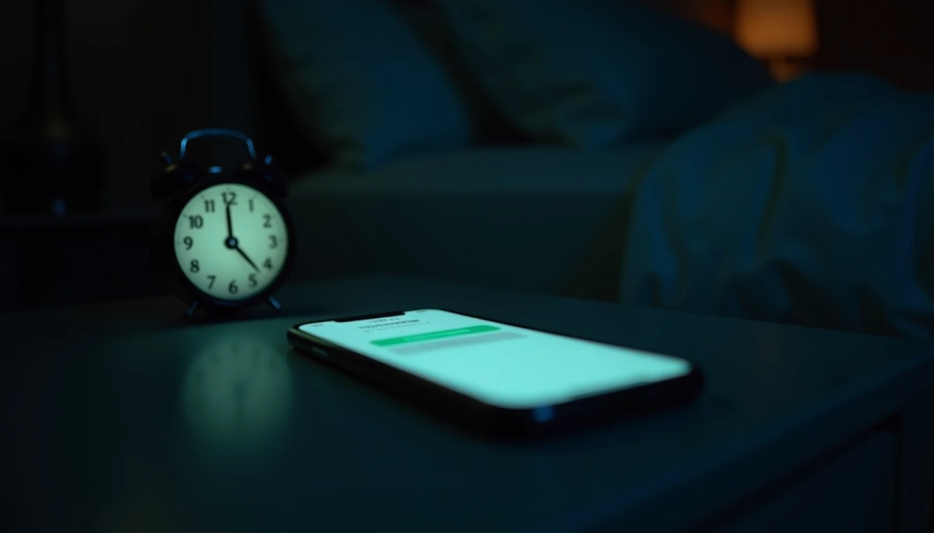 Celular iluminado con notificación de WhatsApp de noche